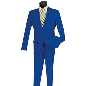 LUCCI Men's Royal Blue 2 Button Classic Fit Poplin Polyester Suit Only Size 50R